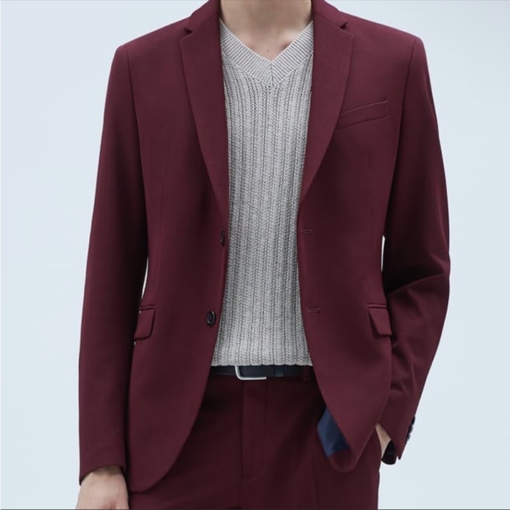 ZARA Men’s Burgundy Suit 40 Jacket Blazer 32 Pants